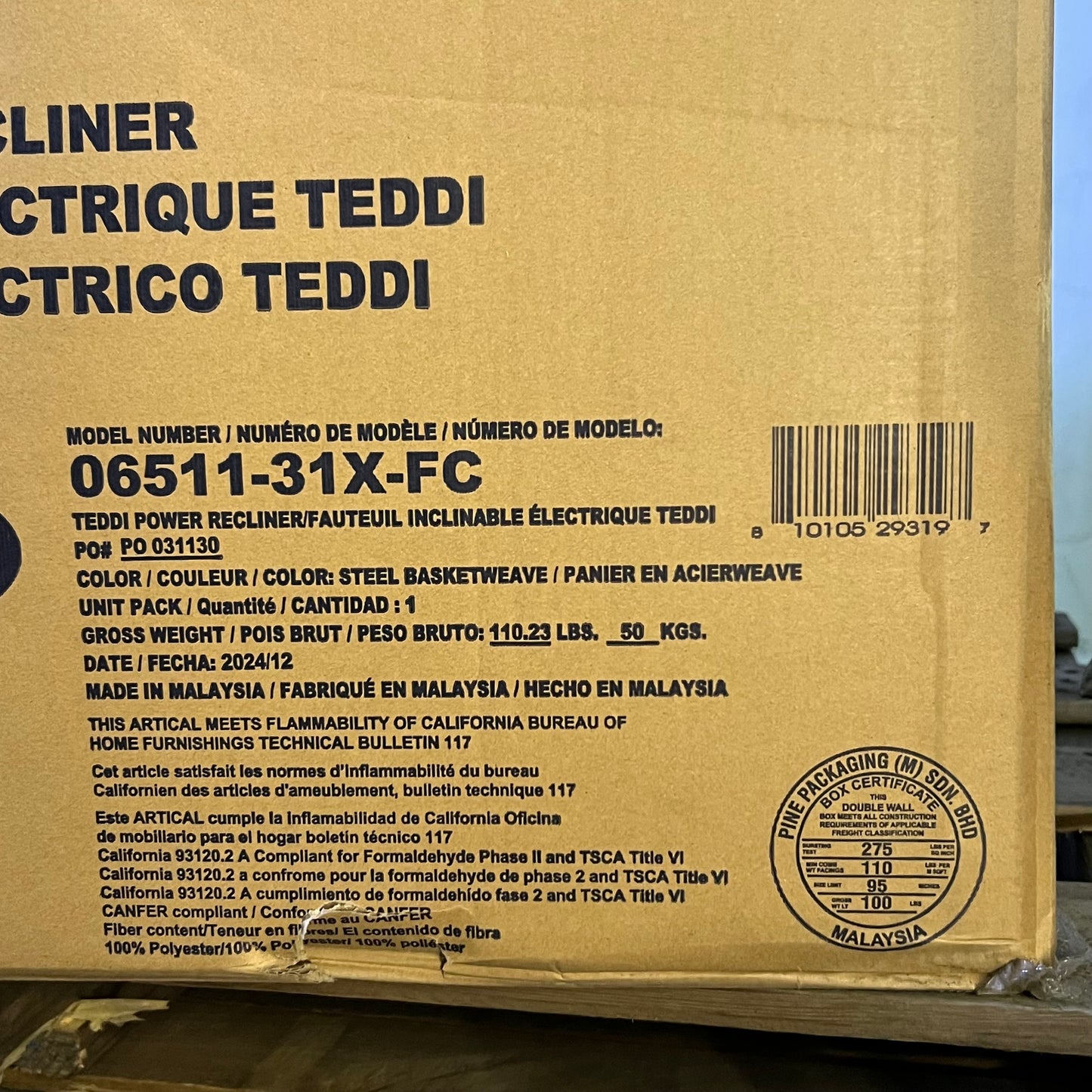 GRACO Teddi Charging Power Recliner Swivel Glider Steel Basketweave 06511-31X-FC