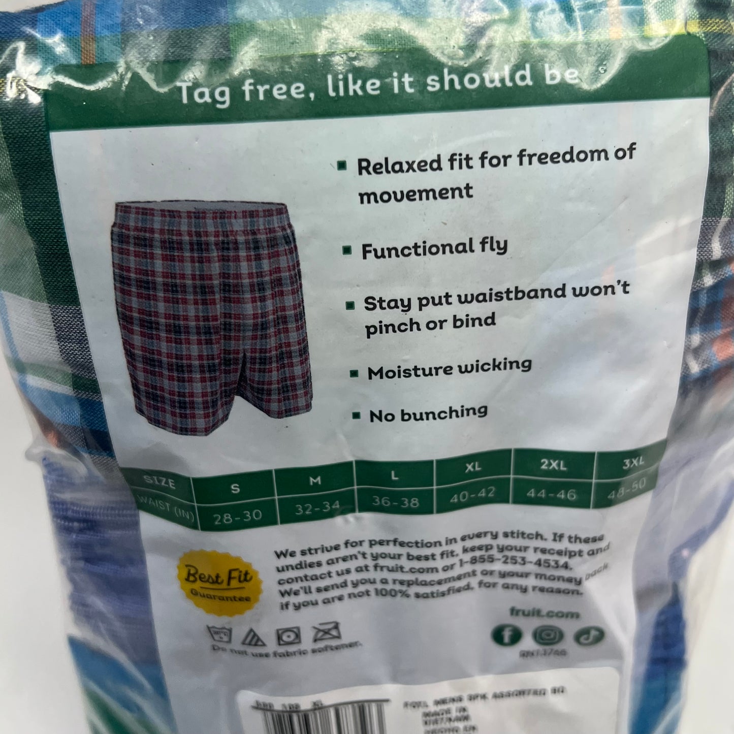ZA@ FRUIT OF THE LOOM (3 PACK) Eversoft Breathable Fabric No Bunching Boxers Men's Sz XL Plaid/Multicolor 590103
