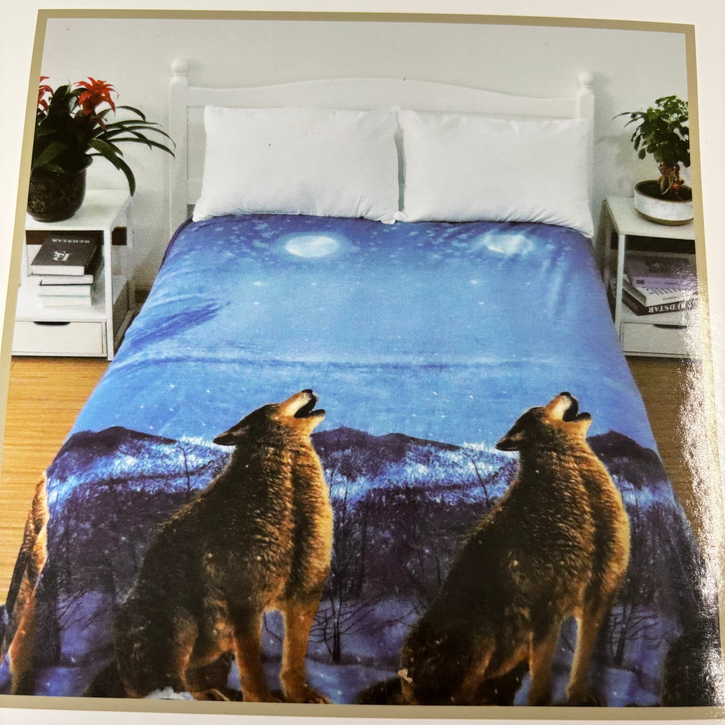 HOT Super Soft Fleece Blanket Wolfs Howling at the Moon Print One Sz(Full Size)