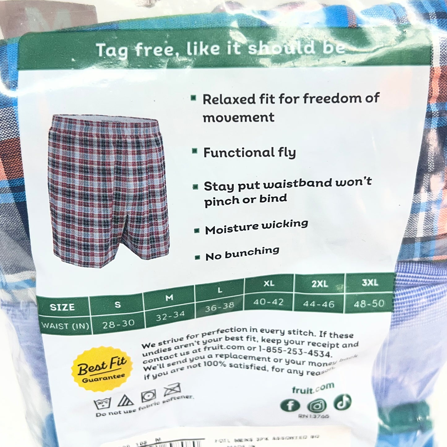 ZA@ FRUIT OF THE LOOM (3 PACK) Eversoft Breathable Fabric No Bunching Boxers Men's Sz M Plaid/Multicolor 590103