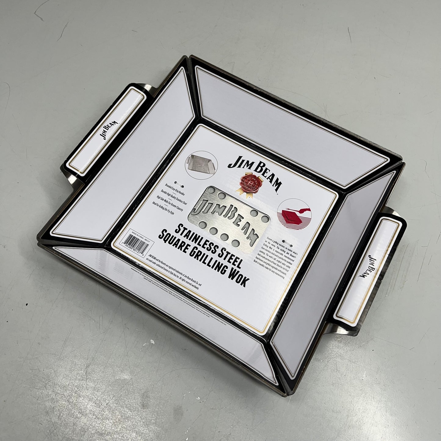 ZA@ JIM BEAM Stainless Steel Square Grilling Wok 13.5"x11"x2.5" Chrome JB0127