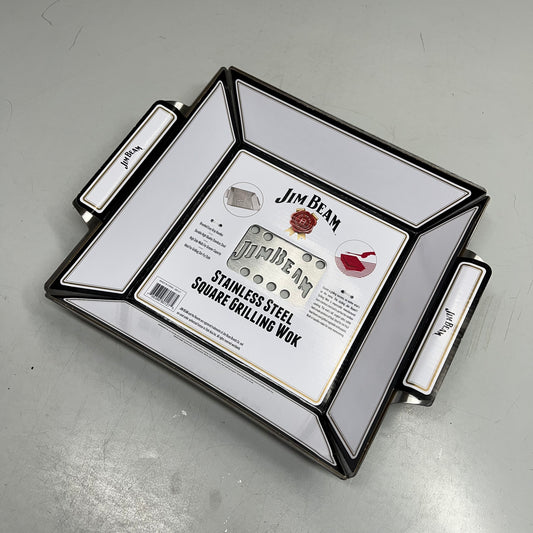 ZA@ JIM BEAM Stainless Steel Square Grilling Wok 13.5"x11"x2.5" Chrome JB0127