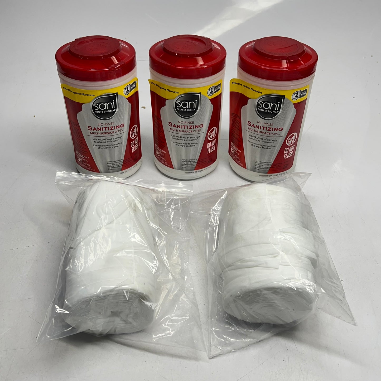 ZA@ SANI PROFESSIONAL (5 PACK, 175 EACH) No-rinse Sanitizing Multi Surface Wipes 7.75" X 5"  White (Distressed Packaging)