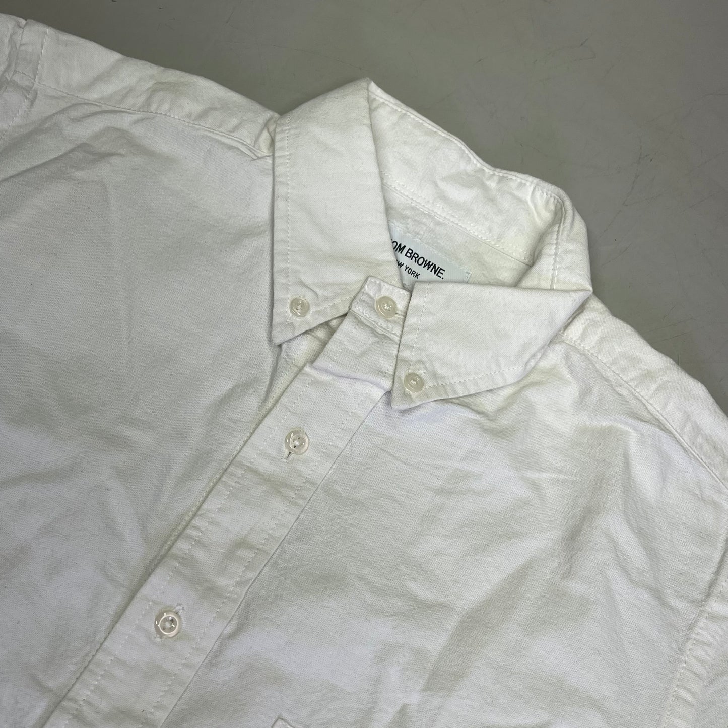 THOM BROWNE 4-Bar Stripe Curved Hem Button Up Shirt Mens Sz 2 White (Pre-Owned)