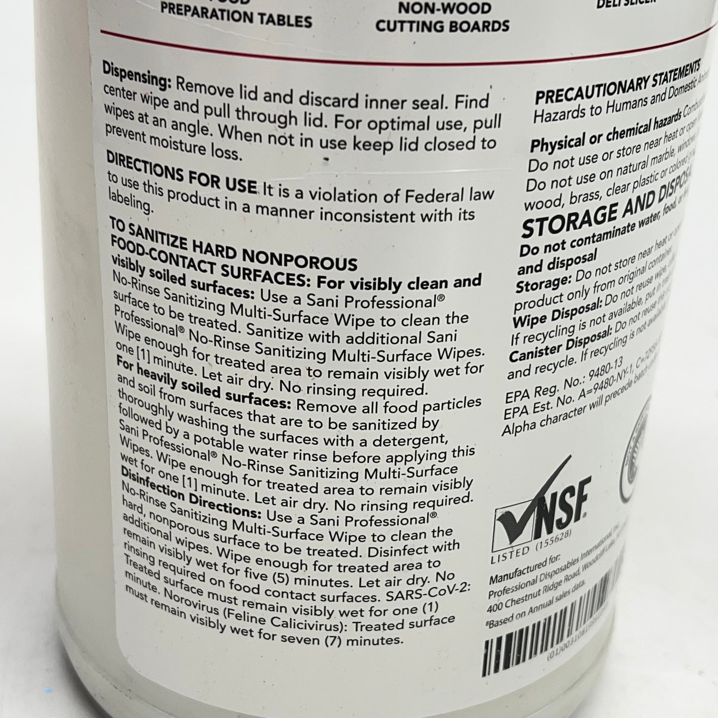 ZA@ SANI PROFESSIONAL (6 PACK, 175 EACH) No-Rinse Sanitizing Multi Surface Wipes 7.75" X 5"  White (Distressed Packaging)