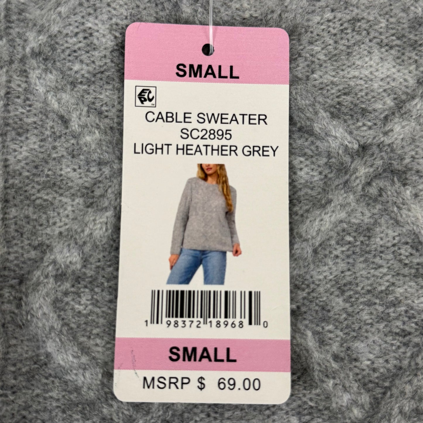 VINCE CAMUTO Cable Knit Sweater Women's Sz-S Light Heather Grey SC2895