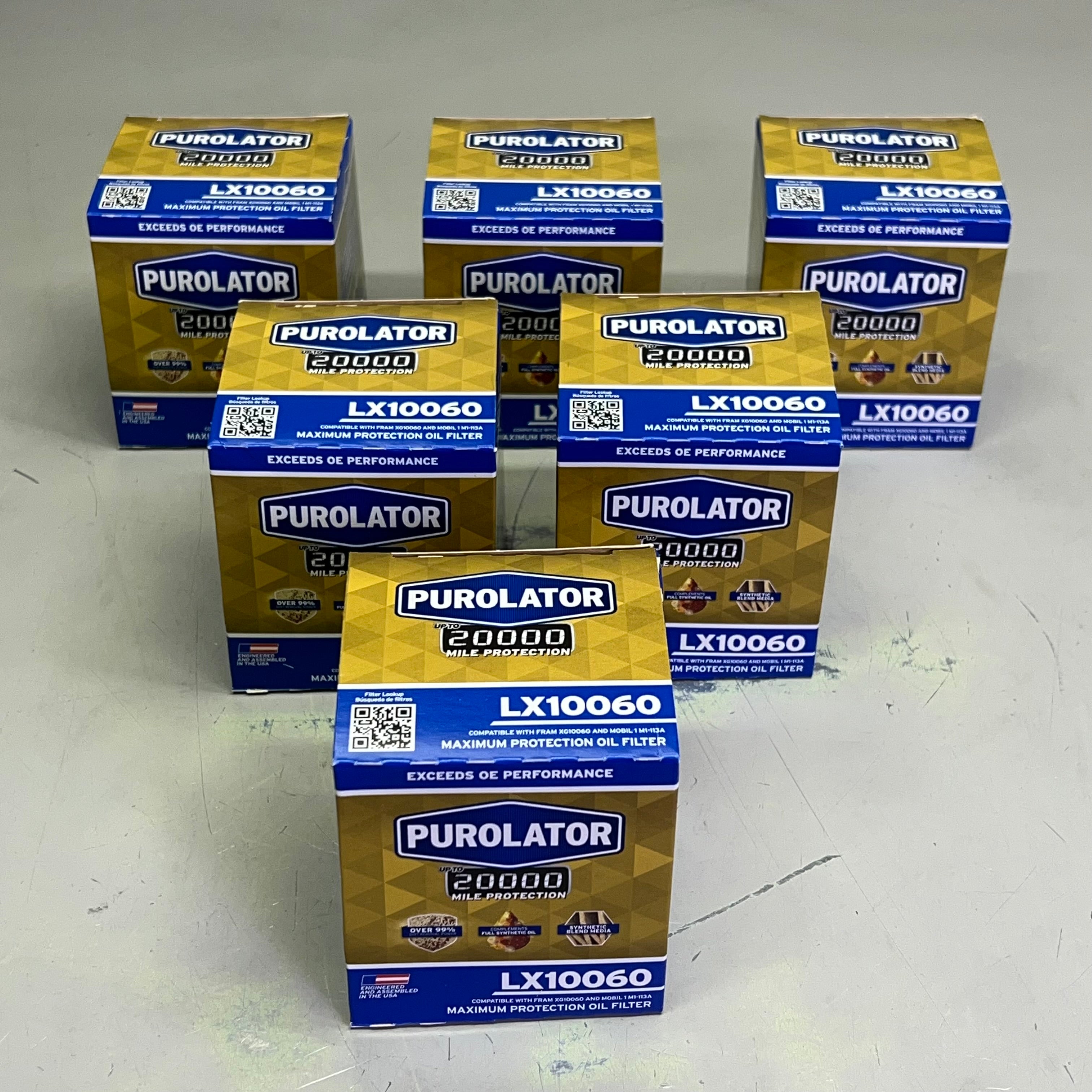 PUROLATOR (6 PACK) Oil Filter 20,000 Miles Cap Exceeds OE Performance ...