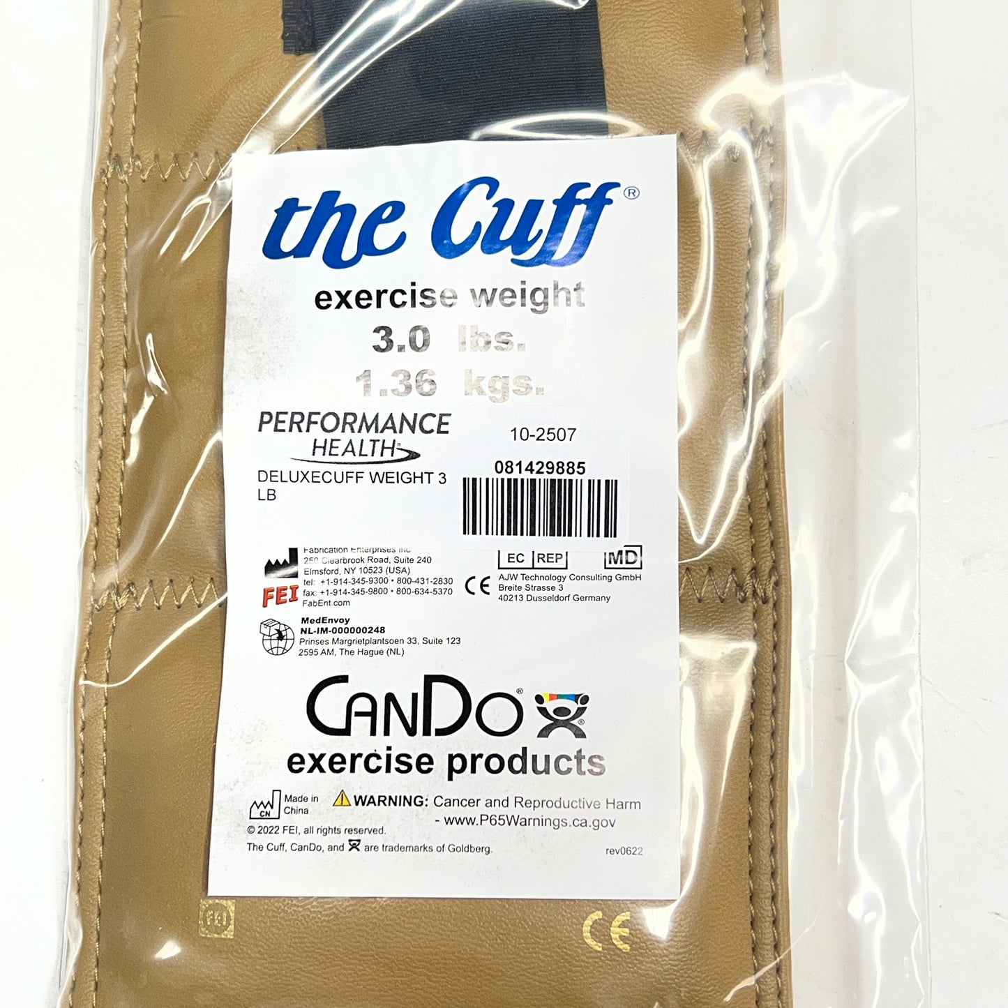 THE CUFF Original Ankle & Wrist Weights Physical Therapy 3lb Brown 10-2507