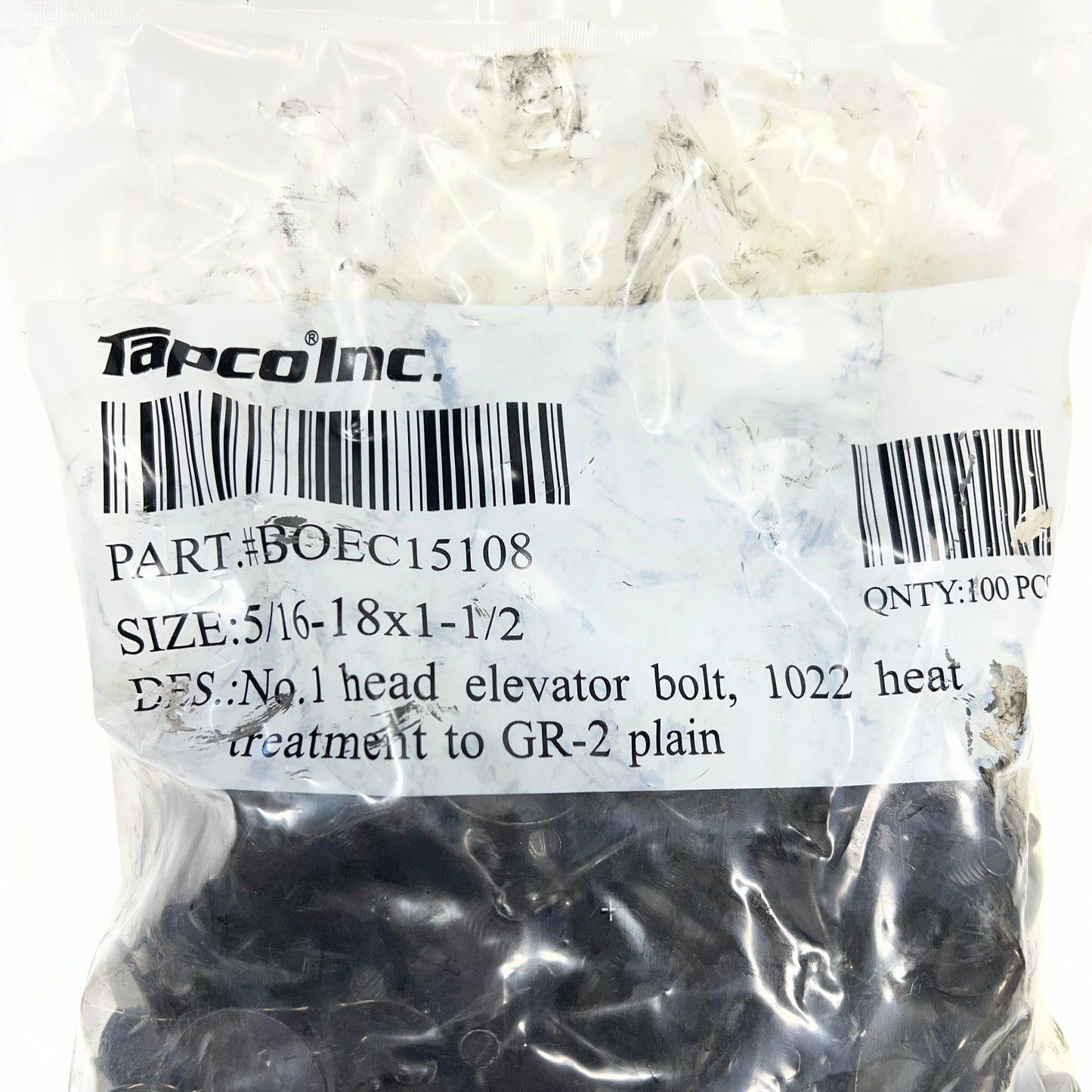 TRAPCO INC (100 PACK) Elevator Bolt  5/16-18x1-1/2 Black BOEC15108