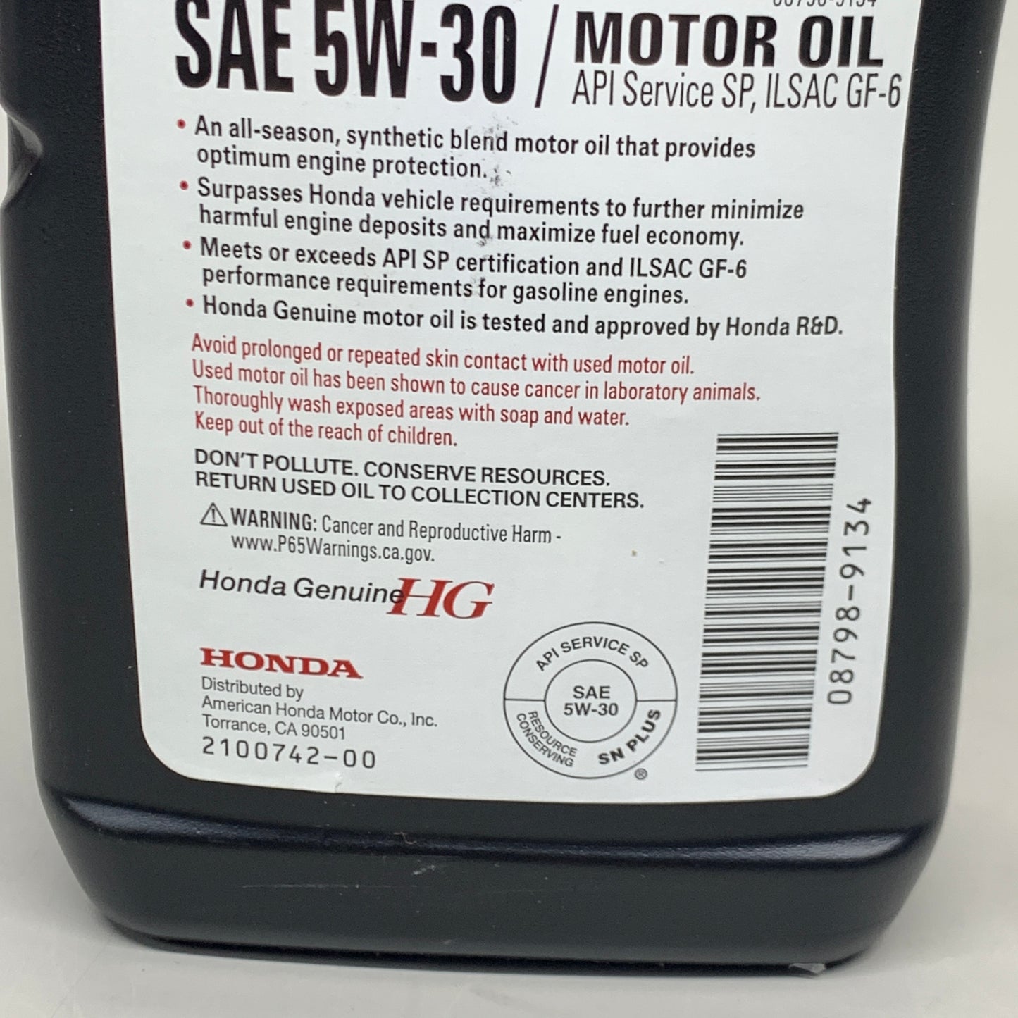 HONDA (3 PACK) Genuine Synthetic Blend SAE 5W-30 Motor Oil Advanced Protection 1 QT