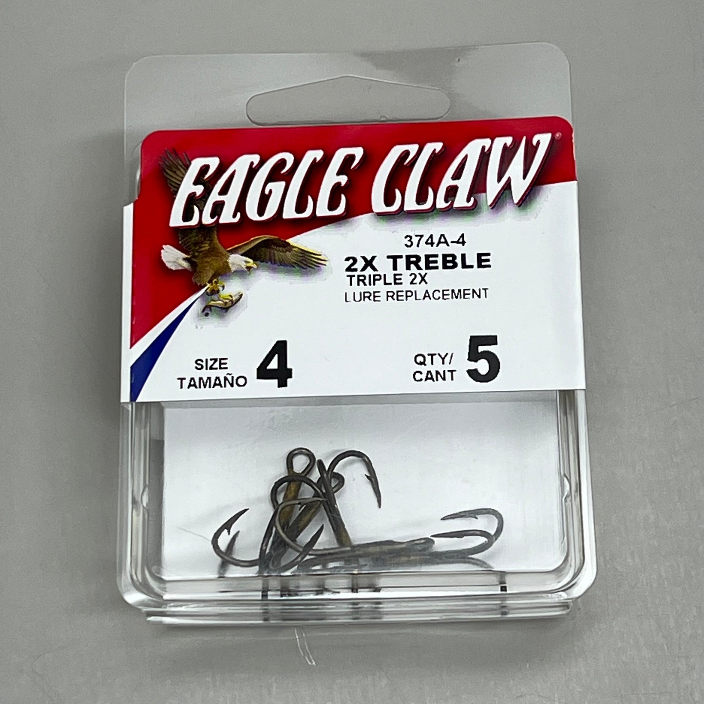 EAGLE CLAW (5 PACK) Curved Point 2X Treble Hook Lure Repla Bronze #4 5pc 374A-4