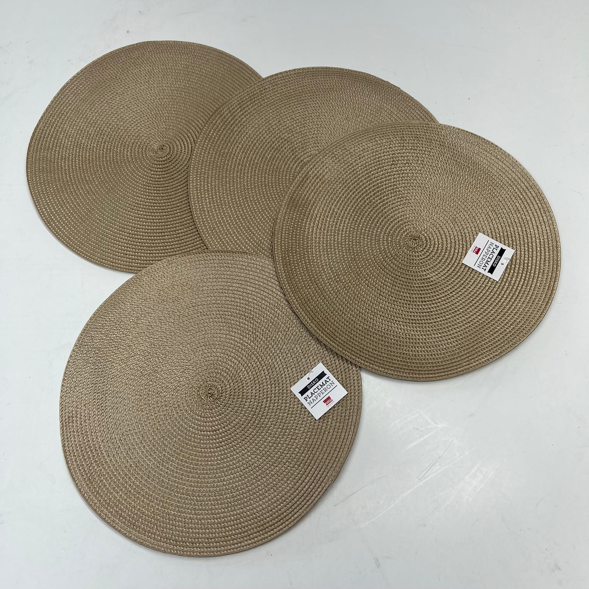NOW DESIGNS (4 PACK) Disko Placemat 100% Woven Polypropylene 15" Dia Taupe