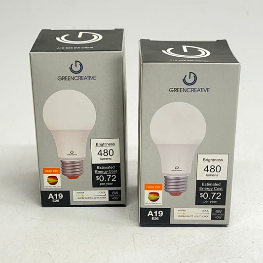 ZA@ GREENCREATIVE (2 PACK) High Cri Led Technology A19 E26 3000K Warm White Light 6A19DIM/930