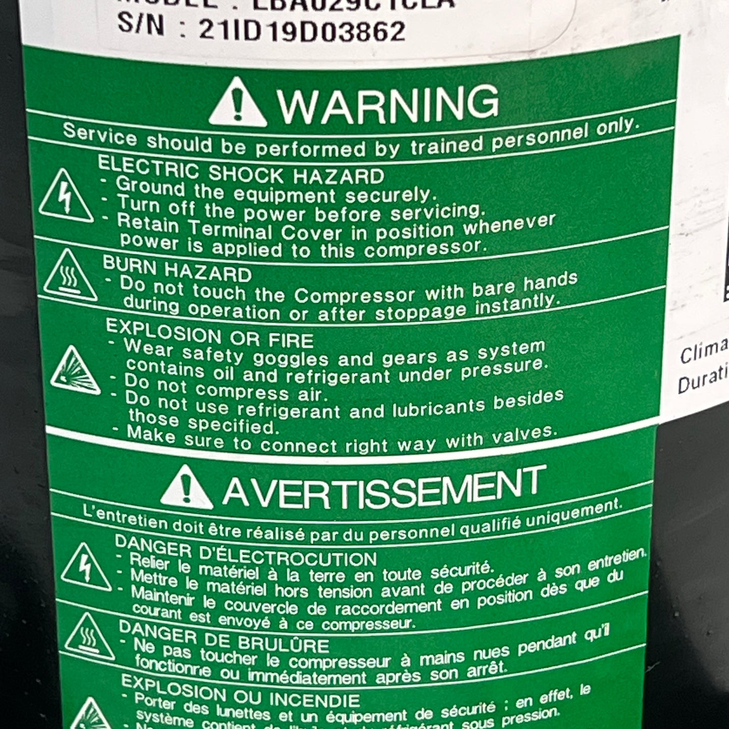 TRANE 2.5 Ton Compressor For Use W/ R410A Refrigerant 230 V COM11967 (As-is)