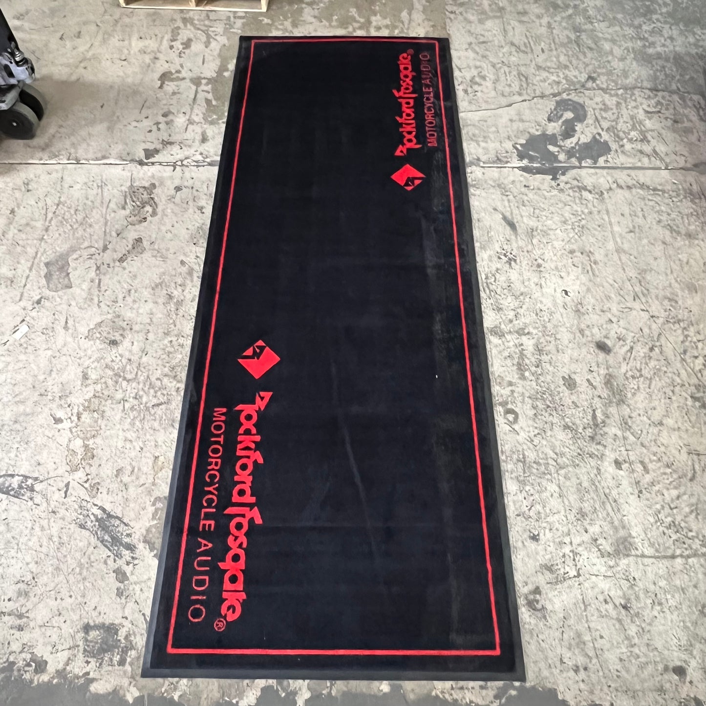ROCKFORD FOSGATE Branded Motorcycle Audio Commercial Rug  117" x 43" Red/Black