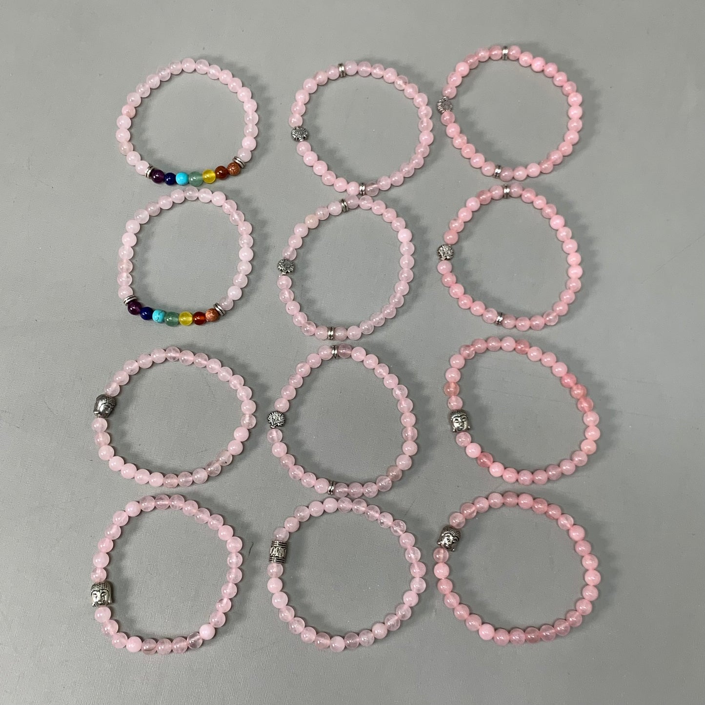 BEST WHOLESALE (12 PACK) Assorted Beaded Rose Quartz/Rainbow Crystal Bracelets 3"