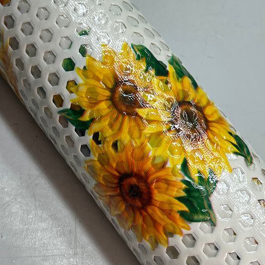 PVC Glossy Hexagon Lace Sunflower Dinning Tablecloth 54"x60' White/Yellow