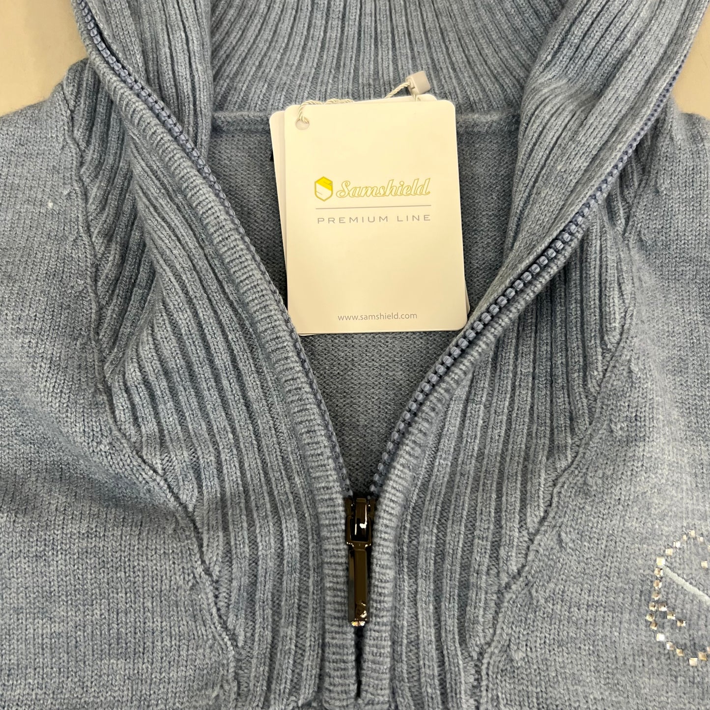 SAMSHIELD Suzanne Equestrian Quarter Zip Sweater Women's Sz S Washed Blue