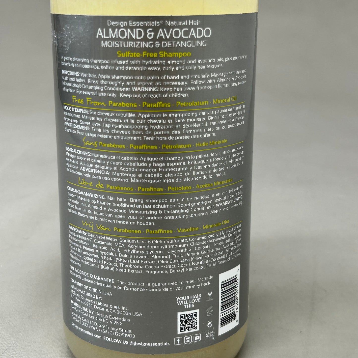 DESIGN ESSENTIALS Almond & Avocado Moisturizing & Detangling Shampoo 34Fl oz
