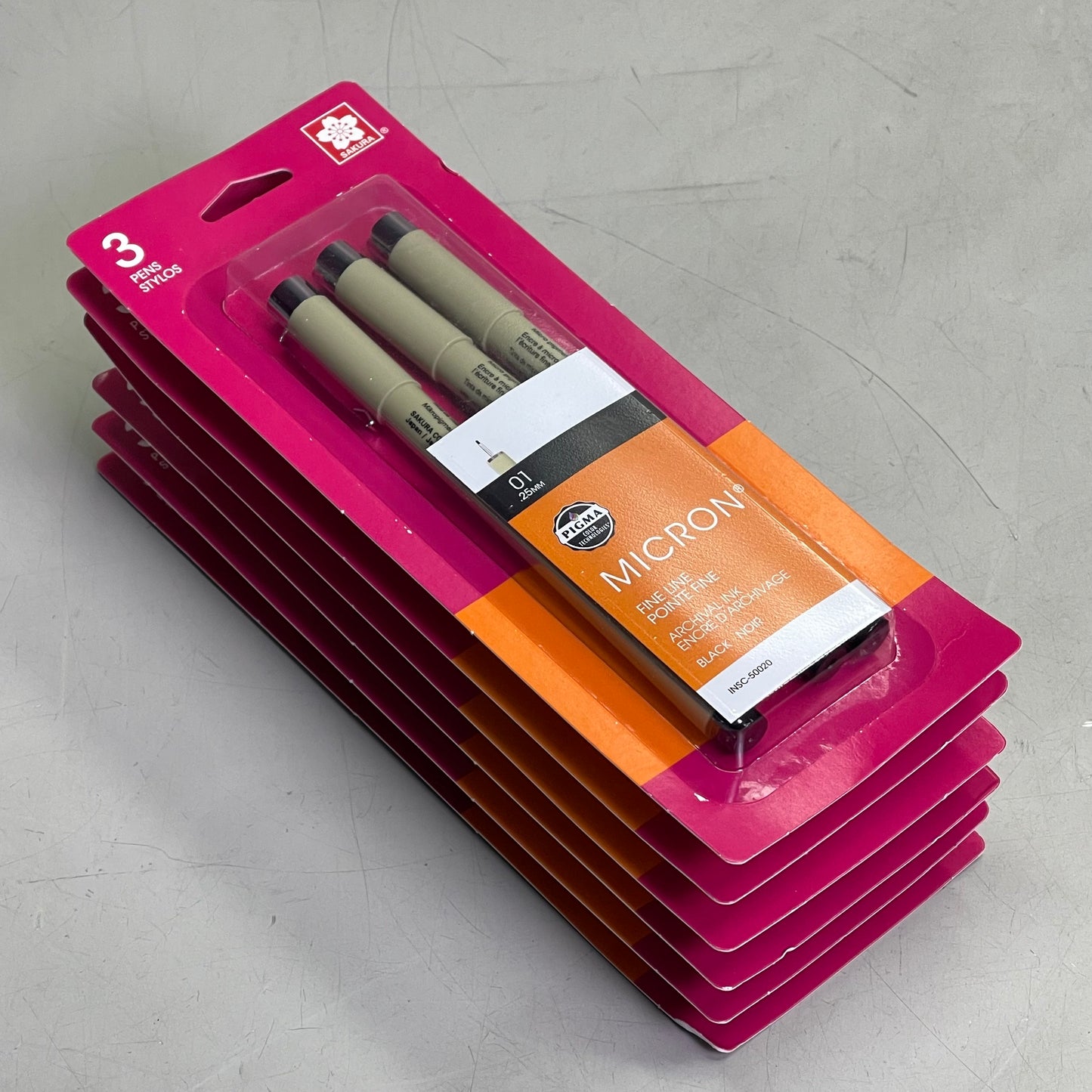 SAKURA (6-PACK) Pigma Micron Pens 0.25mm Black 50020