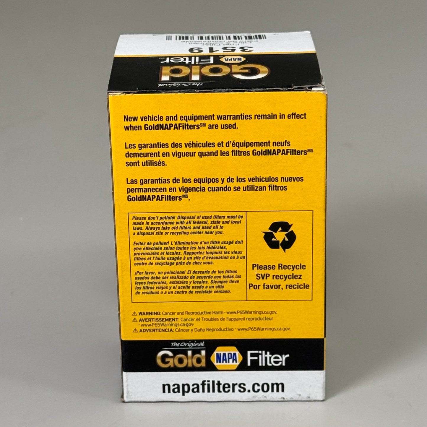 NAPA Original Gold Fuel Filter Enhanced Cellulose Material 3/4"-16 Thread 3519