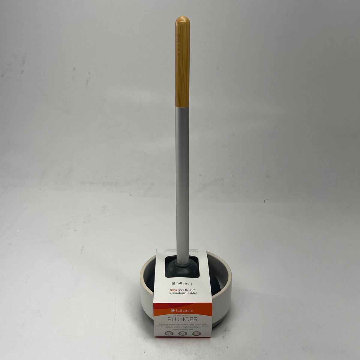 FULL CIRCLE Royal Plunge Toilet Plunger W/ Ceramic Holding Bowl White/Grey