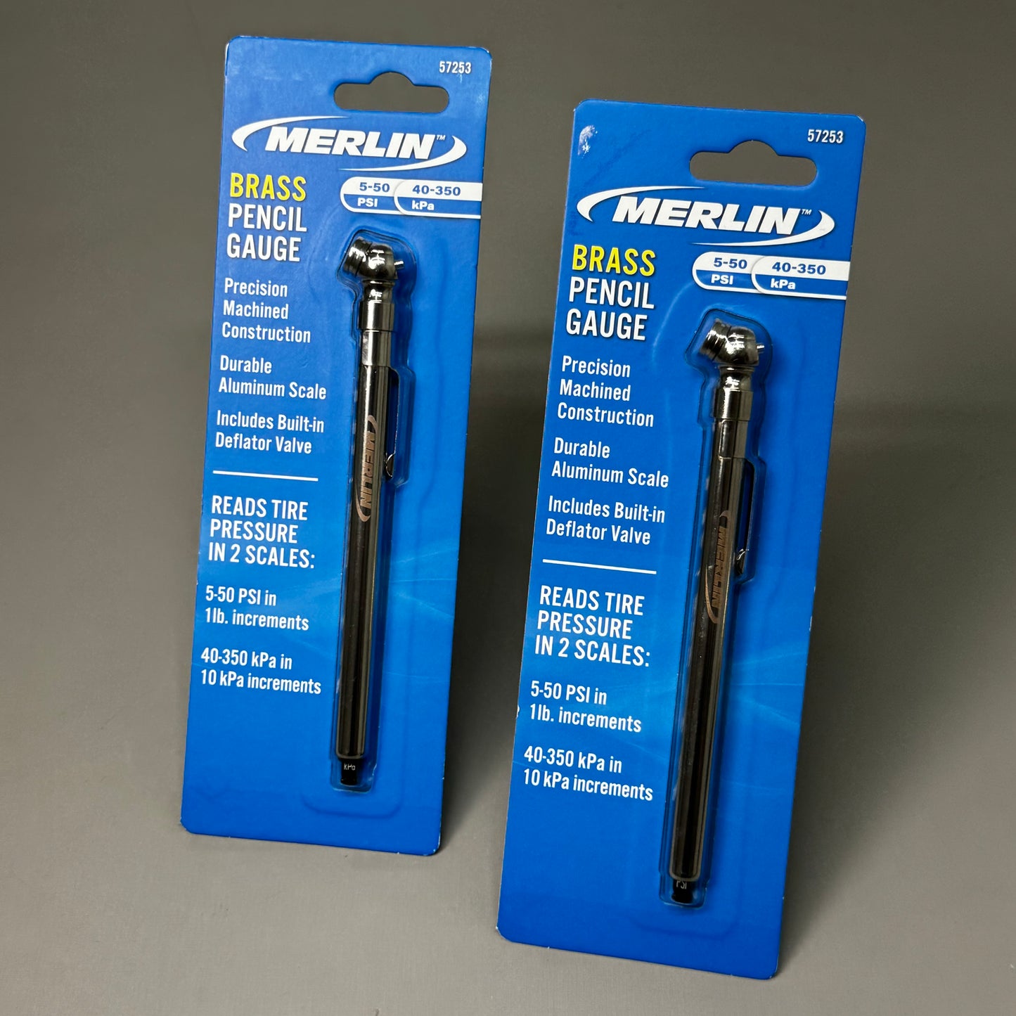 MERLIN (2 PK) Brass Tire Pressure Pencil Gauge 5-50 PSI 6" x 1/2" 57253