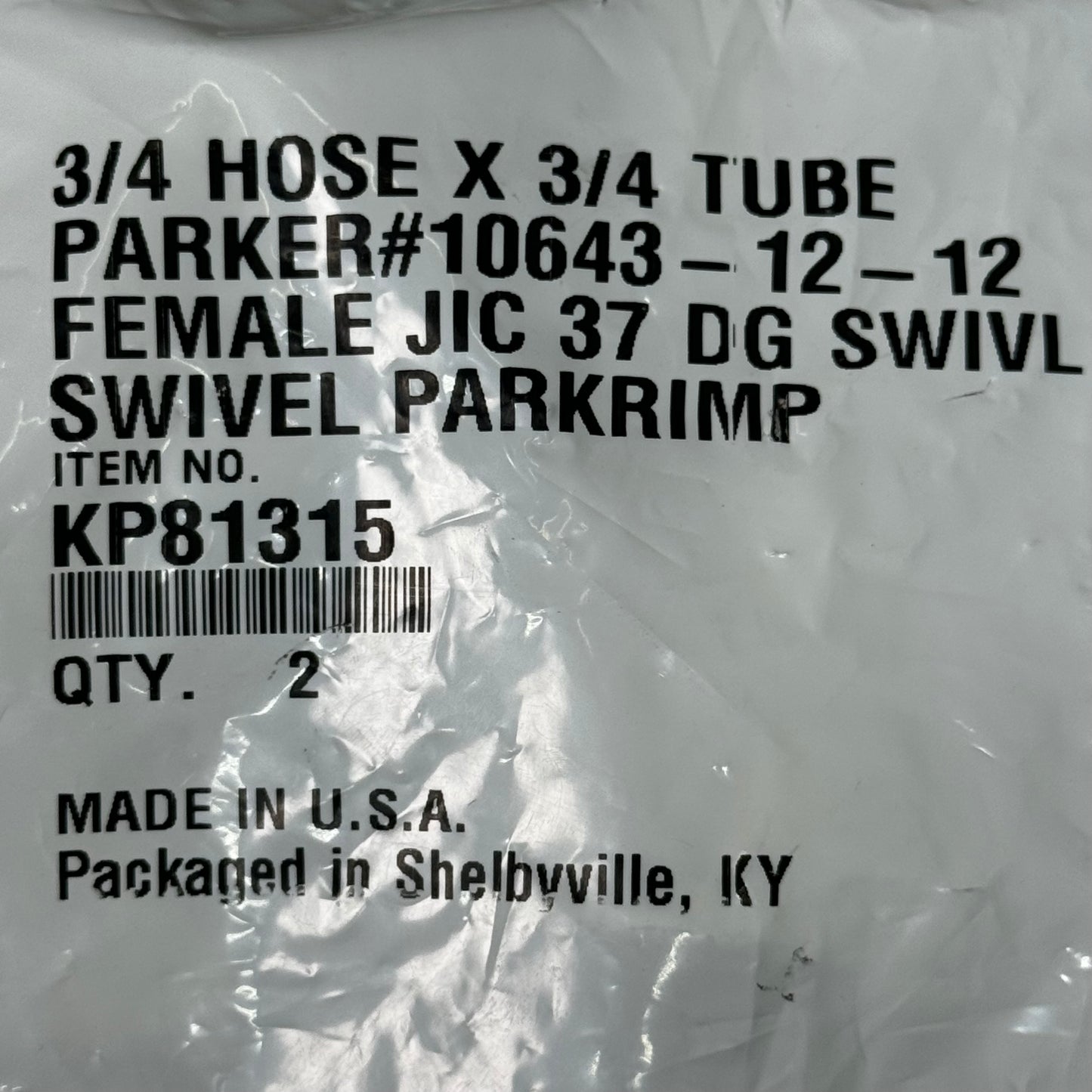 PARKER (2 PACK) Hydraulic Hose 10643-12-12 Female Swivel 3/4" x 3/4" Steel KP81315