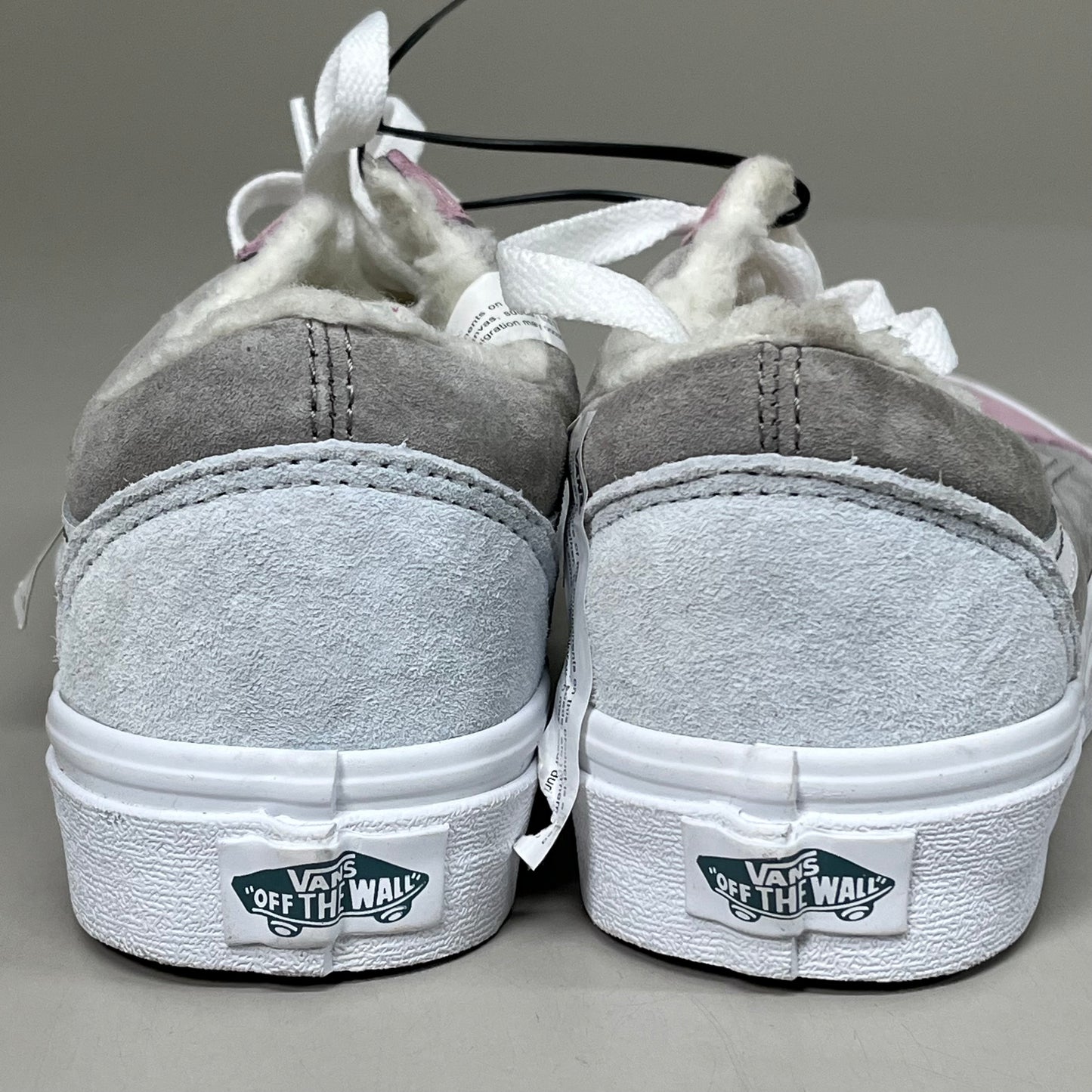 VANS Old Skool Leather & Pig Suede Sherpa Sneakers Womens 5.5 Mens 4.0 Pink Grey