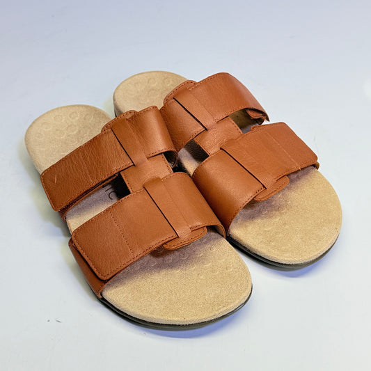 VIONIC Riley Sandals Leather Adjustable Slide Sz 9-1/2 Wide Tan #687 New