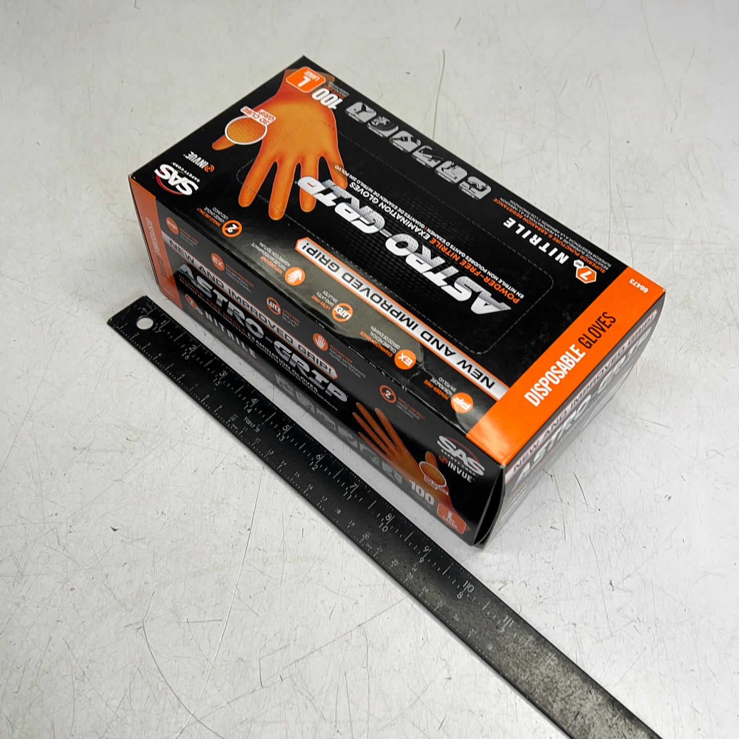 ASTRO GRIP (100 Gloves) Powder Free Nitrile Examination Gloves L Orange 66473