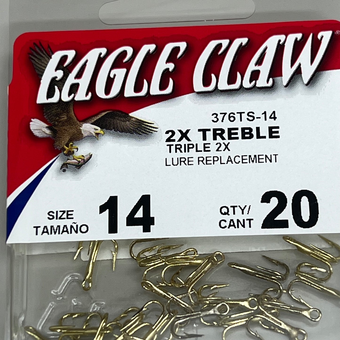 EAGLE CLAW (5 PACK) 2X Treble Hook Triple 2X Lure Repla Gold #14 20pc 376TS-14