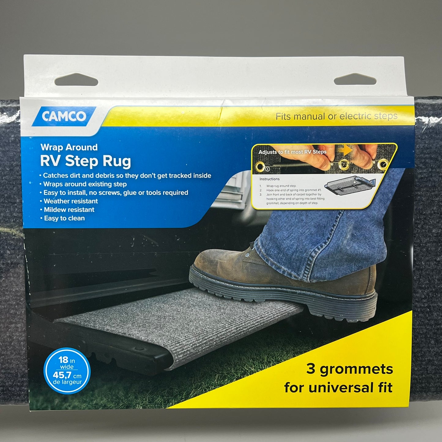 CAMCO (2 PACK) RV Wrap Around 18" Step Rug Adjustable Gray 42925