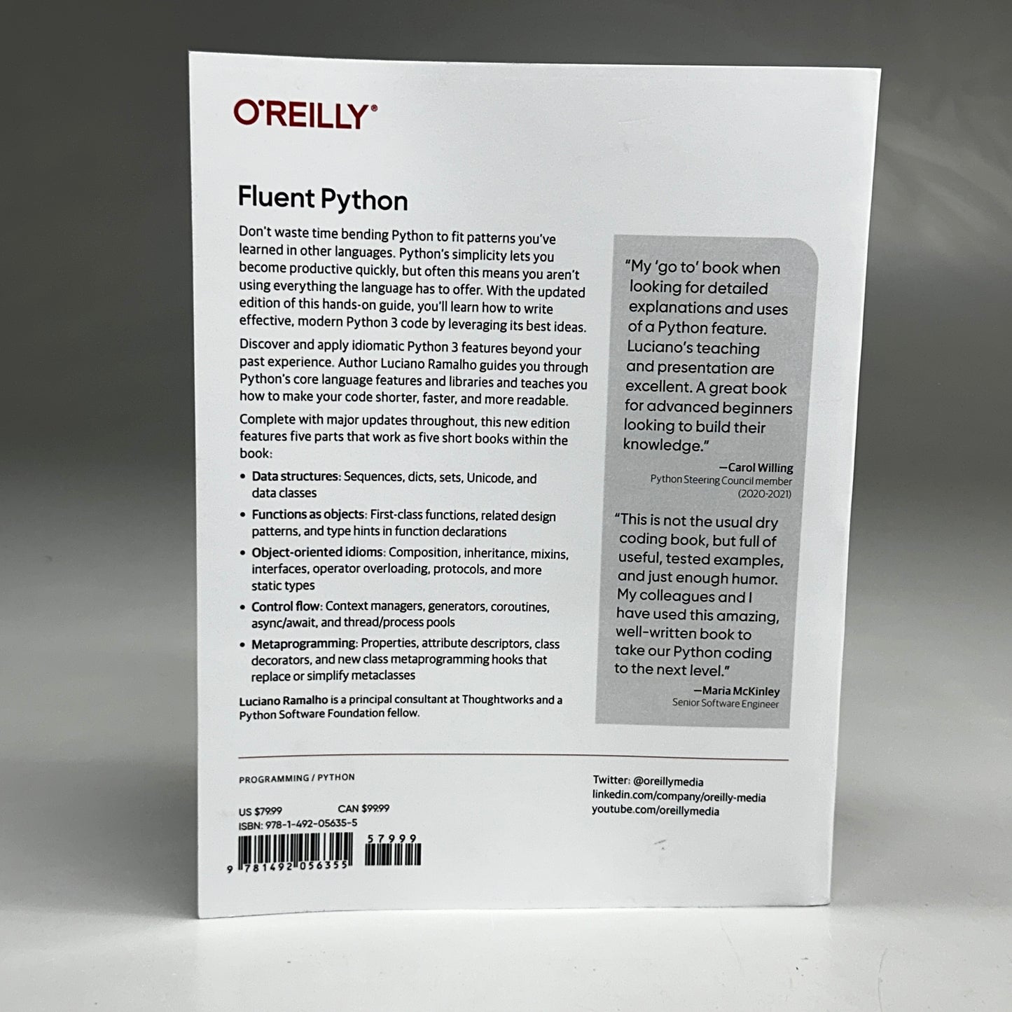 LUCIANO RAMALHO Fluent Python clear, concise, and effective programming 2nd Edition 2"x7"x9"