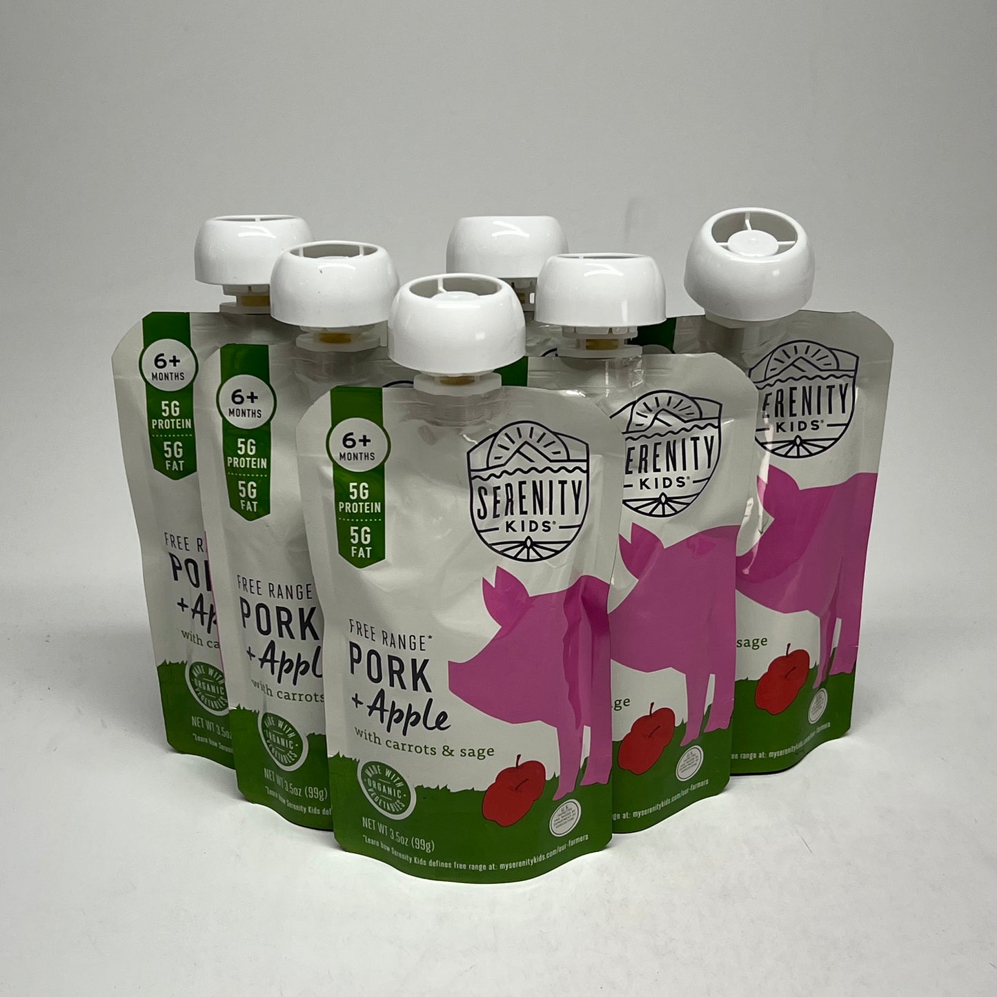 SERENITY (6 PACK) Free Range Pork + Apple, Carrots & Sage Pouches 3.5oz BB 09/27