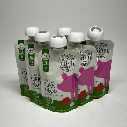 SERENITY (6 PACK) Free Range Pork + Apple, Carrots & Sage Pouches 3.5oz BB 09/27