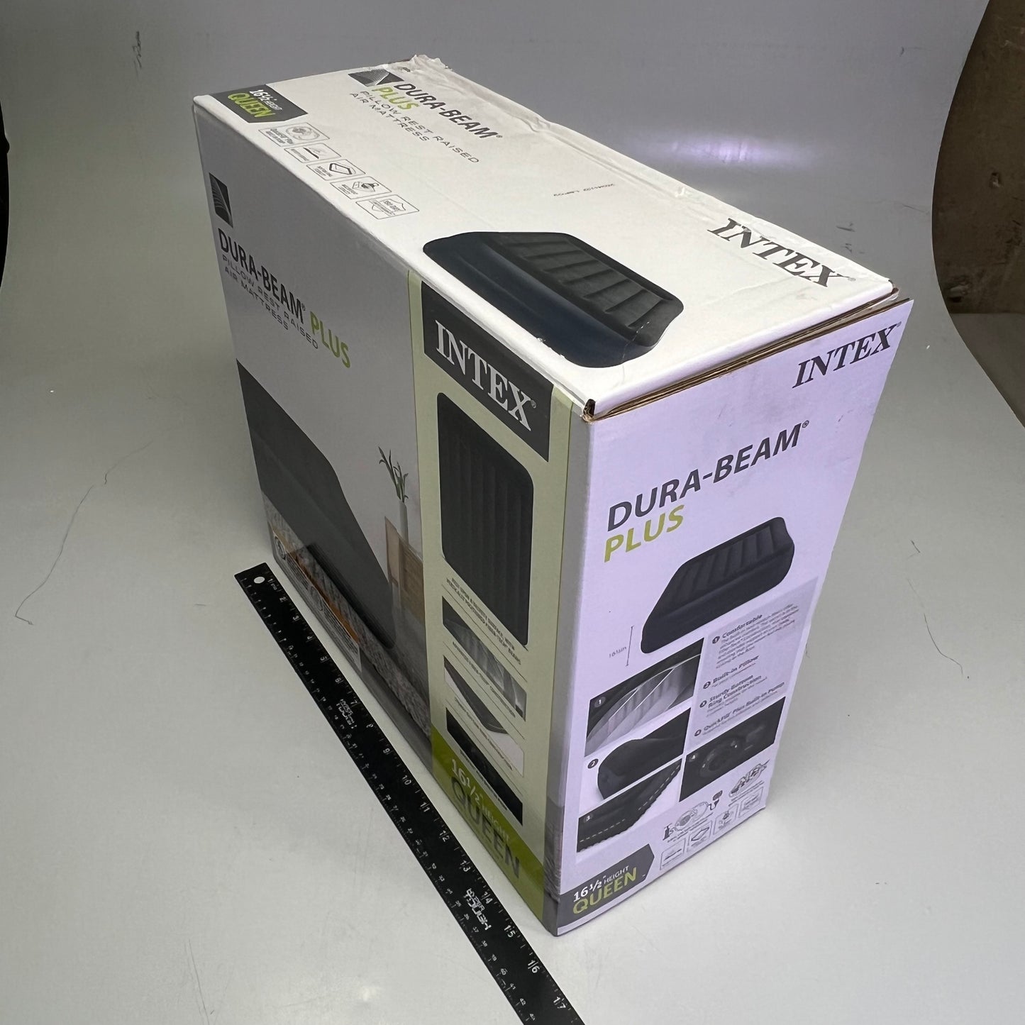 INTEX Dura-Beam Plus Pillow Rest Air Mattress Built-In Pump Queen 16.5" 64123ED