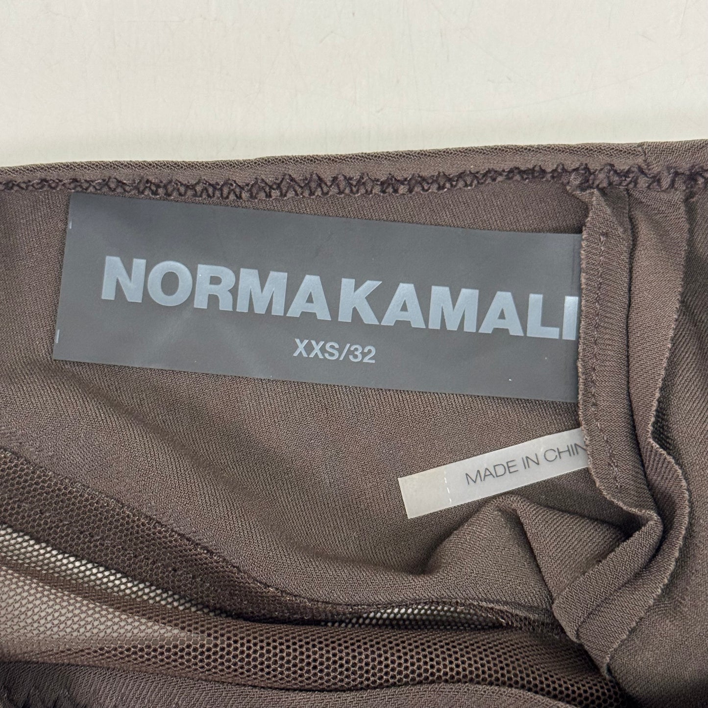 NORMA KAMALI One Shoulder Snake Mesh Catsuit Footsie Women's Sz XXS/32 Chocolate