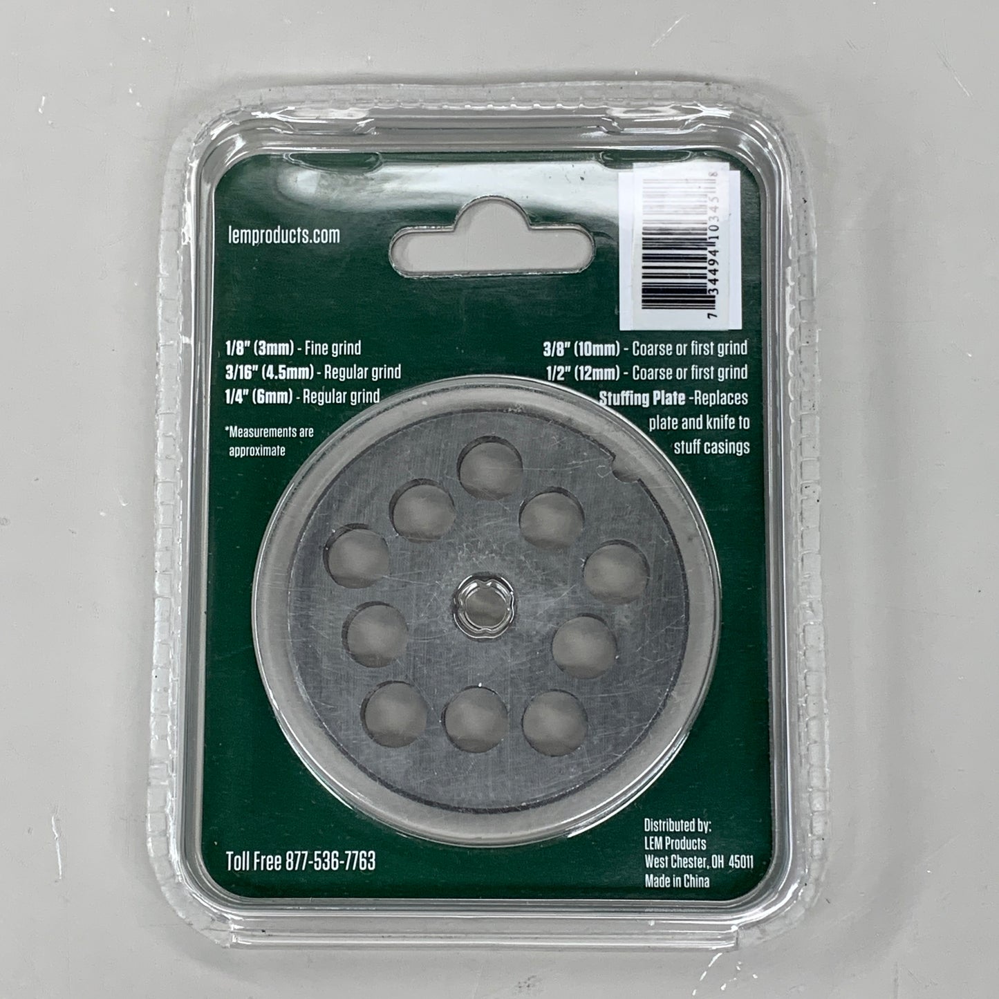 LEM Grinder Stuffing Plate 10mm #8 3/8" Stainless Steel 2-3/8" Diameter