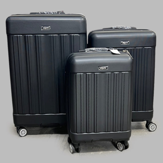 DEJUNO (3 PACK) Light Weight Expandable Spinner Rolling Suitcase Set BLACK