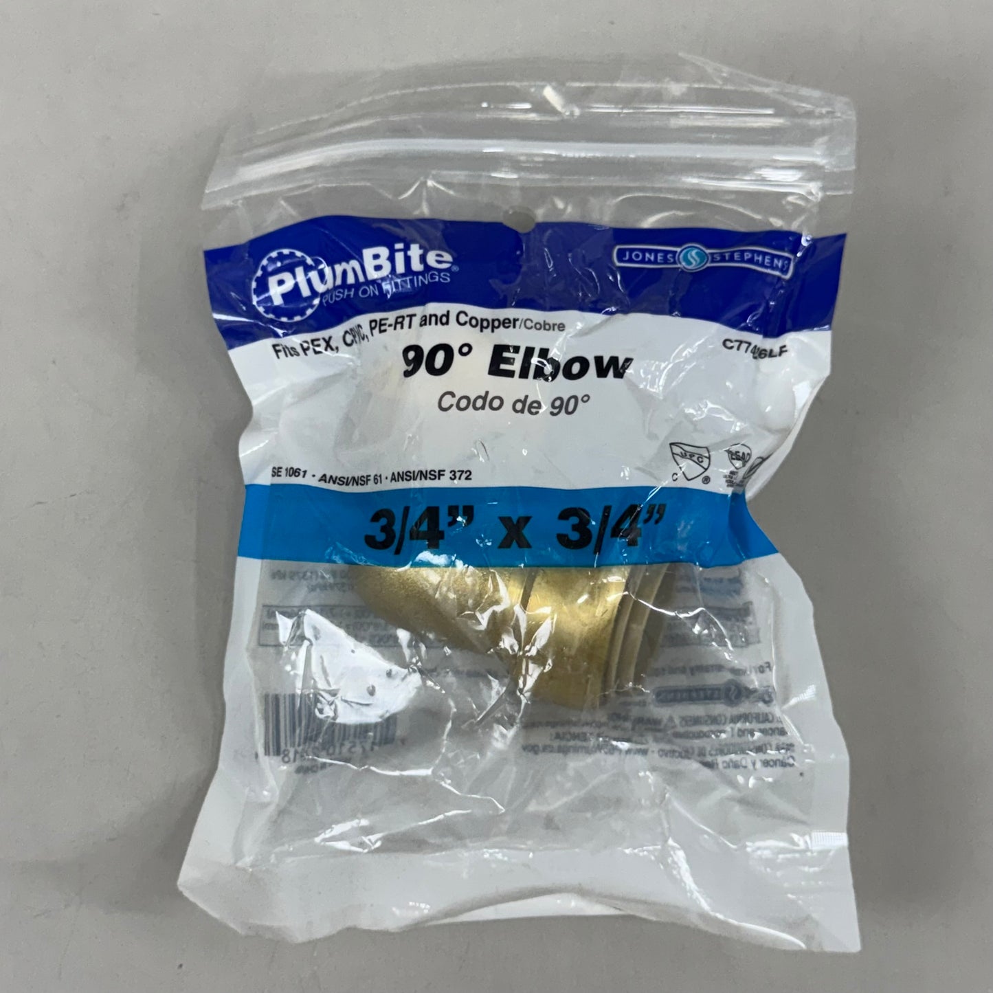 JONES STEPHENS Plumbite 90 Elbow Push On  3/4"x3/4" Brass C77426LF