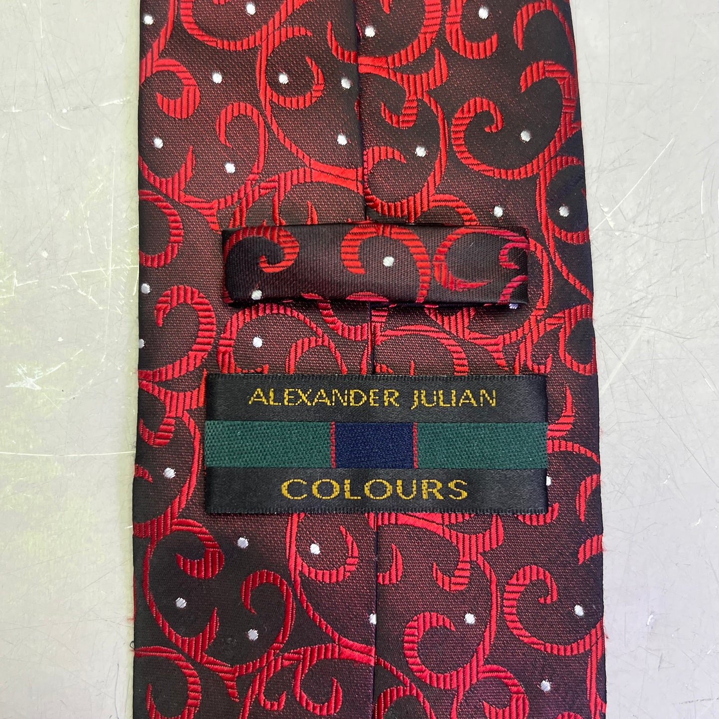 ALEXANDER JULIAN COLOURS Swirl Pattern Polyester Tie 60" Red/Black (Pre-Owned)