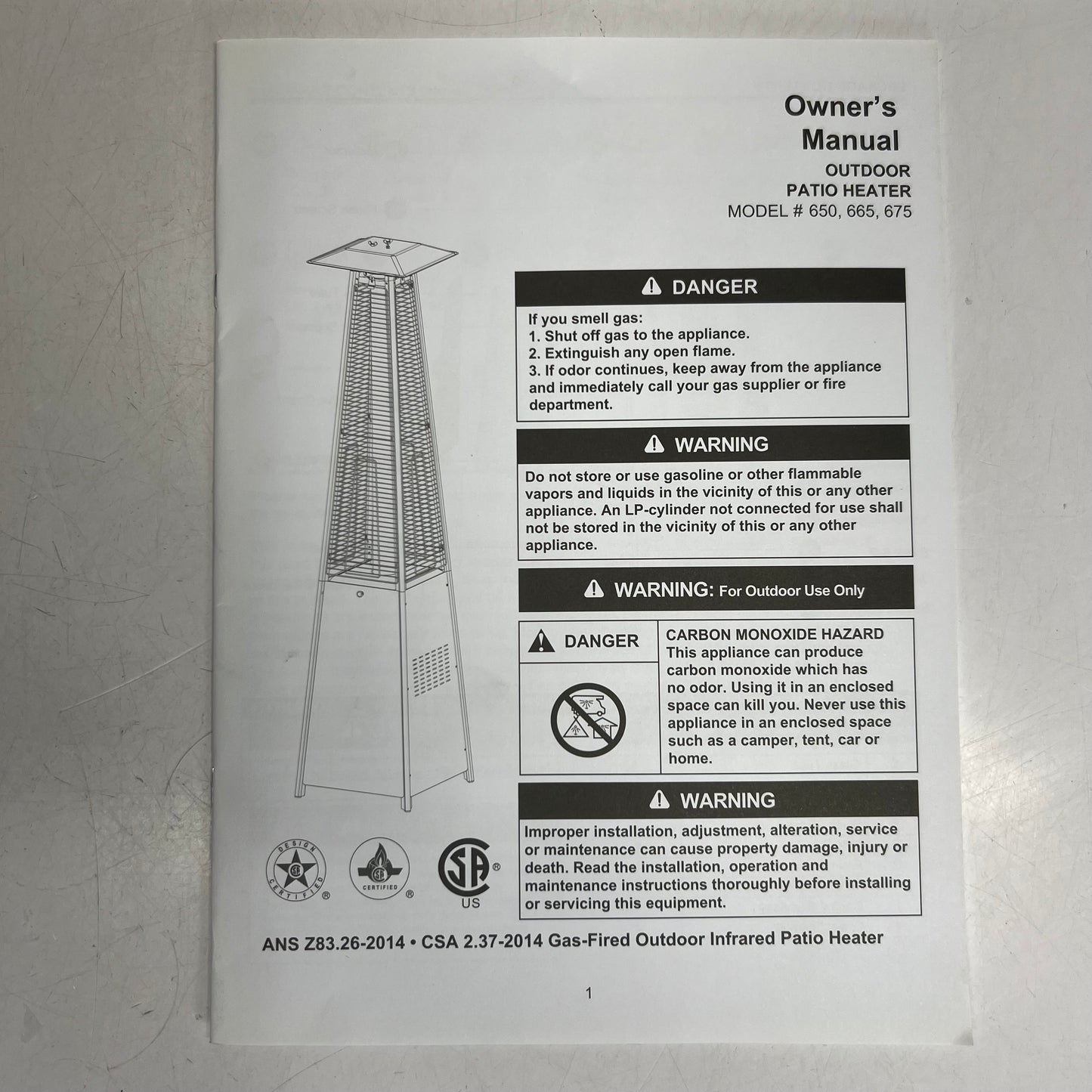 ZA@ Outdoor Patio Heater PH-665-SS (AS-IS, Damage Lid)