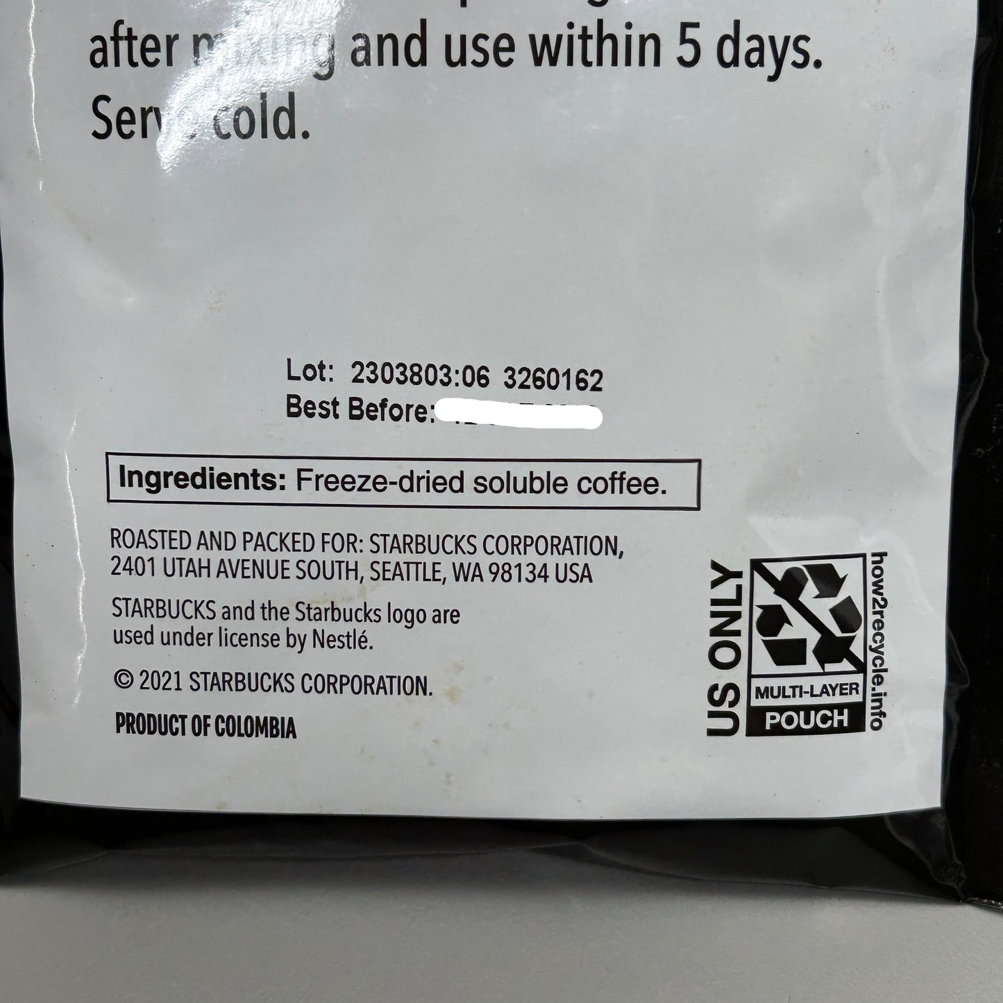 ZA@ STARBUCKS (20 PACK) Freeze Dried Cold Brew Powder 1.48 oz/pouch BB 03/26