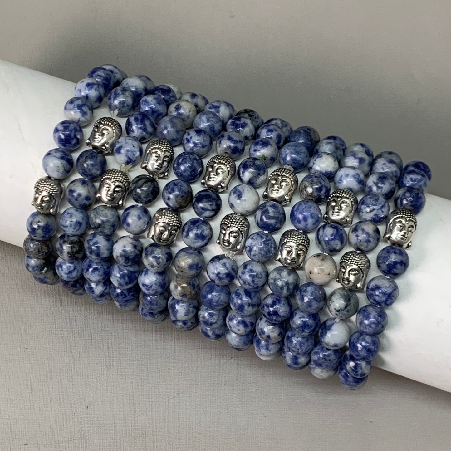 BEST WHOLESALE 12-PACK! Blue Marbled Beaded Crystal Bracelets 3" Silver Head New