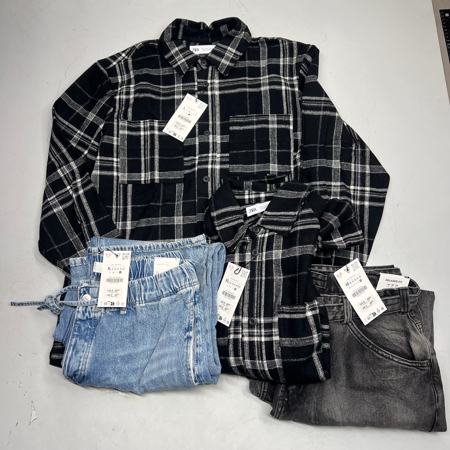ZA@ ZARA Lot Of Assorted Clothing Thick Flannel Men's Sz XL/L Black/White/Blue