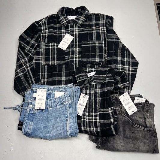 ZA@ ZARA Lot Of Assorted Clothing Thick Flannel Men's Sz XL/L Black/White/Blue