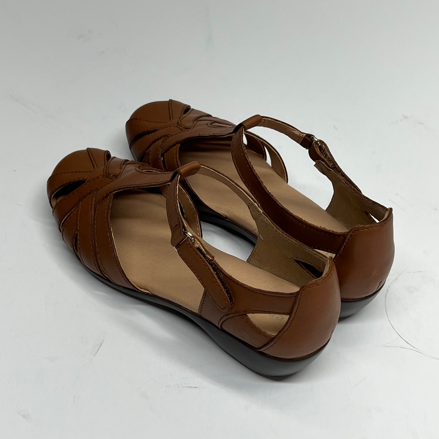EASY SPIRIT Darlyn T-strap Woven Flats Women's Sz 8M Brown Leather (As-Is)