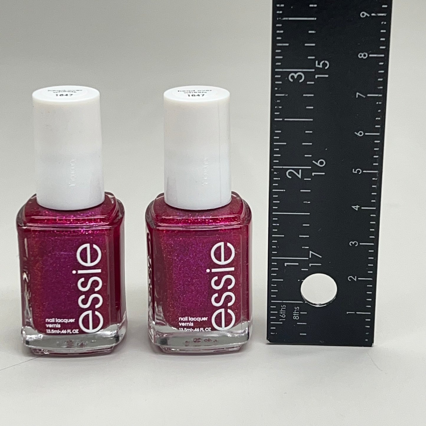 ESSIE (2 BOTTLES) Nail Polish Head Over Wheels Vivid Hot Pink Glitter .46oz 1647