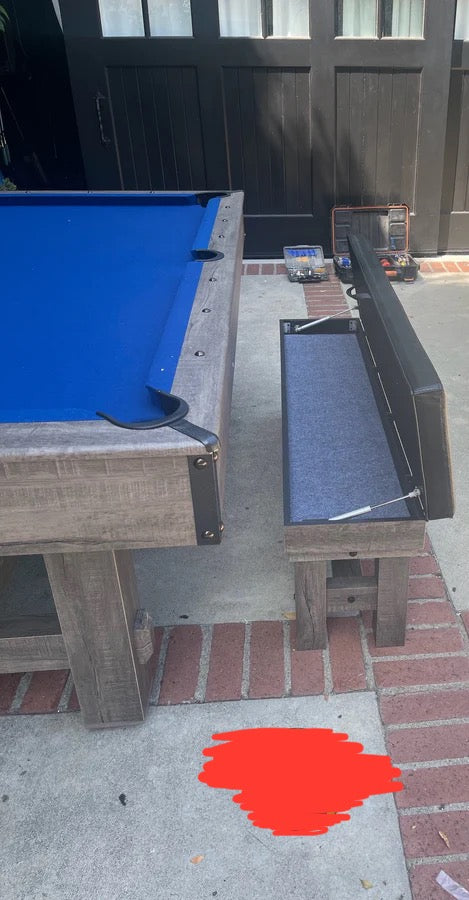 Z@ HATHAWAY LOGAN 7-ft Pool Table Combo Set w/ Benches, Rustic Gray w/ Blue Felt BG50348 (New, Damaged Box)